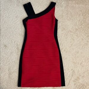 Joseph Ribkoff Red One-Shoulder Dress with Black Panels